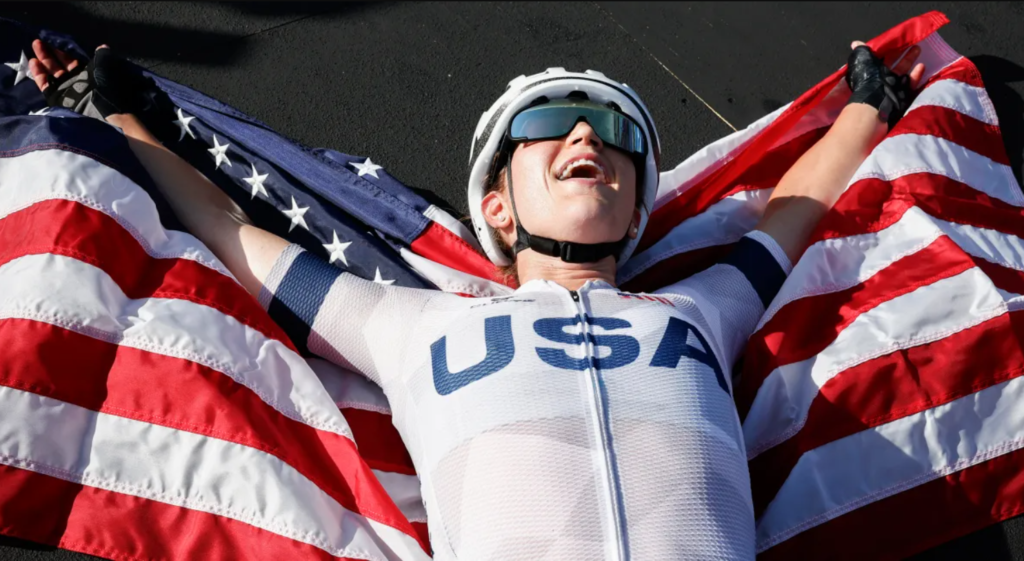 kristen faulkner with usa flag