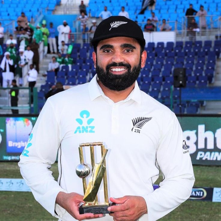 Ajaz Patel with trophy